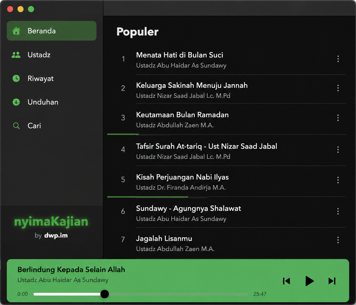 Tampilan utama nyimaKajian